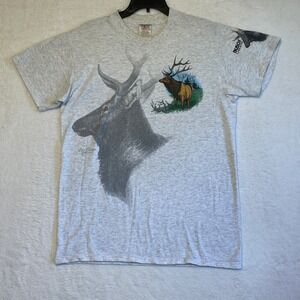 Vintage Busch Gardens Elk Graphic T-Shirt Large Oneita Power 50 Plus Gray